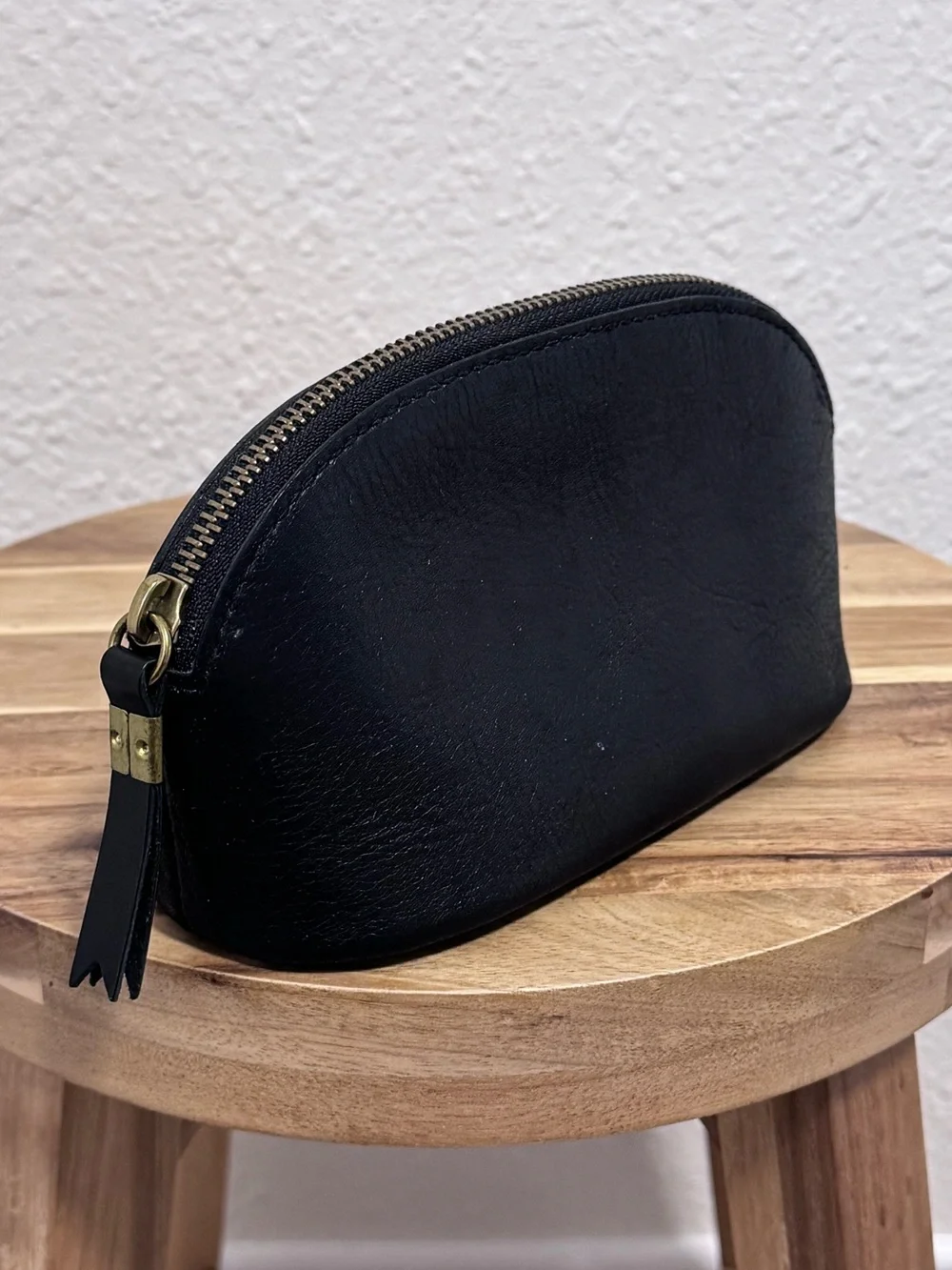 Madewell Black Leather Makeup Pouch Cosmetic Case Bag Clutch Small Zip Top